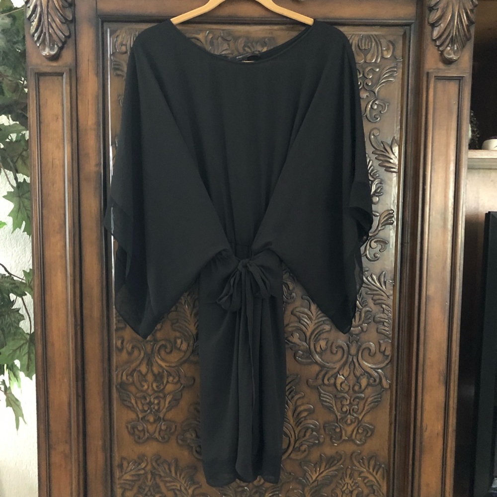 BCBG black double layer wide sleeve tie waist dress L